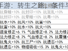 大话西游手游：转生之路，条件与方法全解析