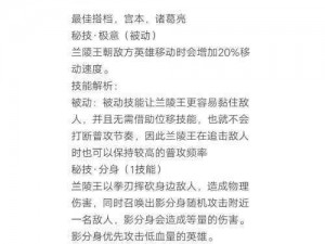 王者荣耀S17兰陵王实战攻略：深度解析兰陵王玩法与技巧秘籍一览