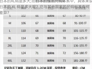 日本的XL码是多大;在日本的服装尺码体系中，具体来说日本的 XL 码是多大呢？它与其他国家的尺码标准有何差异？