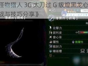 《怪物猎人 3G 太刀过 G 级煌黑龙心得：挑战与技巧分享》