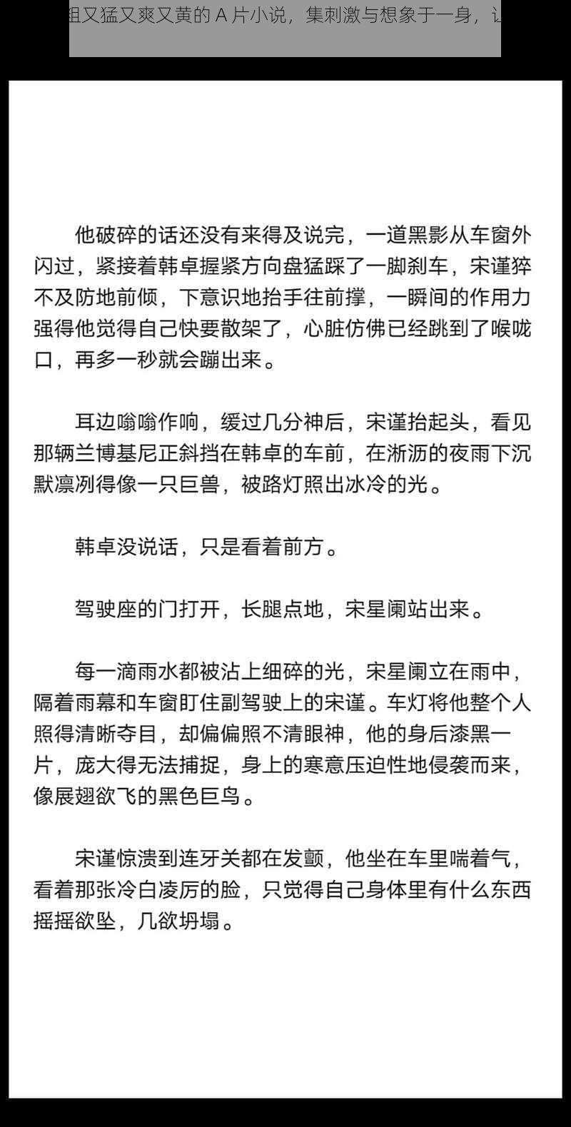 国产又粗又猛又爽又黄的 A 片小说，集刺激与想象于一身，让你欲罢不能