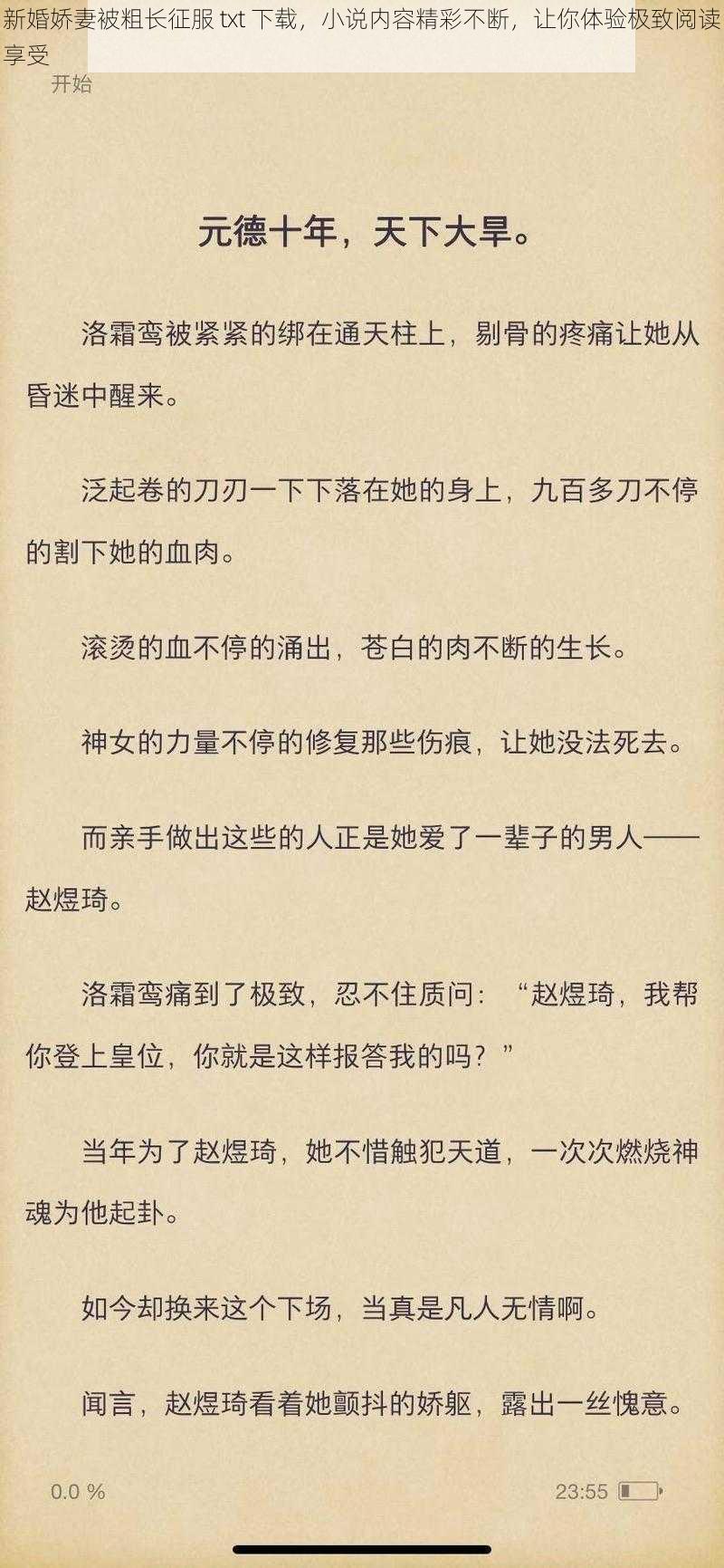 新婚娇妻被粗长征服 txt 下载，小说内容精彩不断，让你体验极致阅读享受