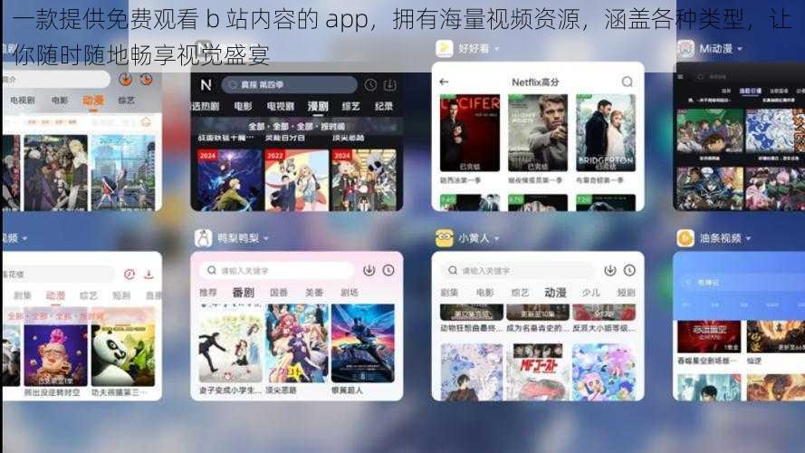 一款提供免费观看 b 站内容的 app，拥有海量视频资源，涵盖各种类型，让你随时随地畅享视觉盛宴