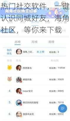 热门社交软件，一键认识同城好友，海角社区，等你来下载