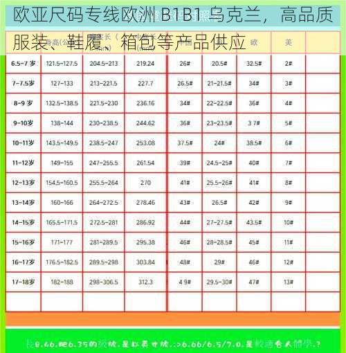 欧亚尺码专线欧洲 B1B1 乌克兰，高品质服装、鞋履、箱包等产品供应