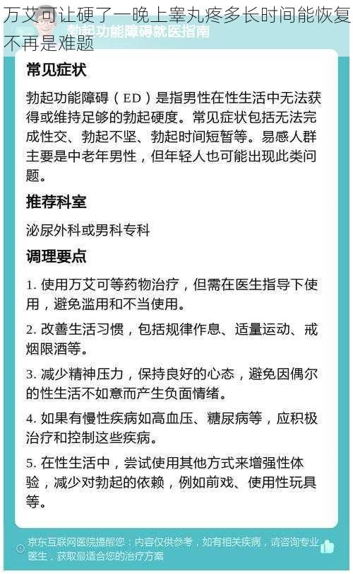 万艾可让硬了一晚上睾丸疼多长时间能恢复不再是难题