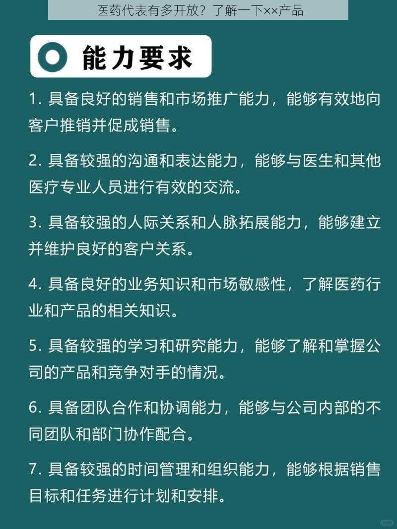 医药代表有多开放？了解一下××产品