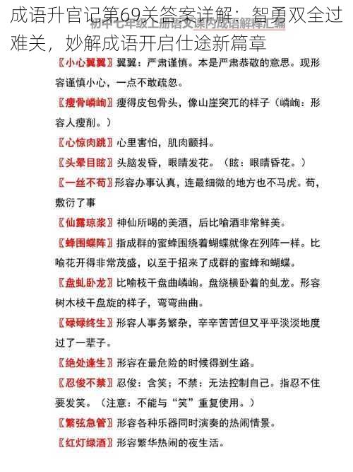 成语升官记第69关答案详解：智勇双全过难关，妙解成语开启仕途新篇章