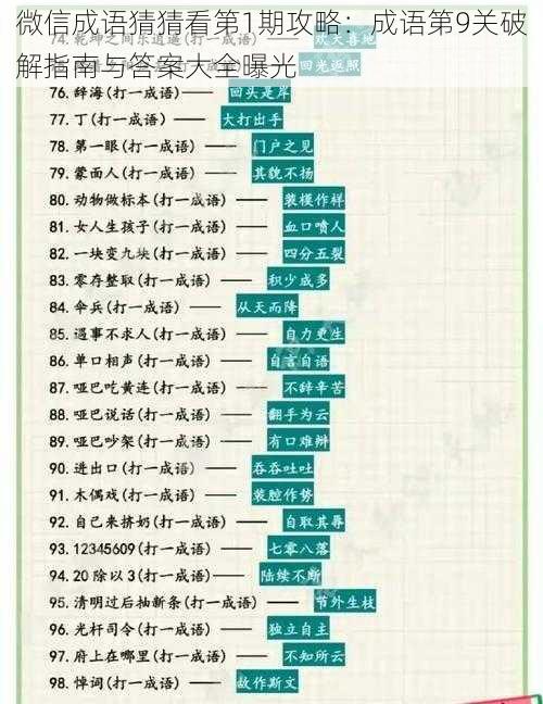 微信成语猜猜看第1期攻略：成语第9关破解指南与答案大全曝光