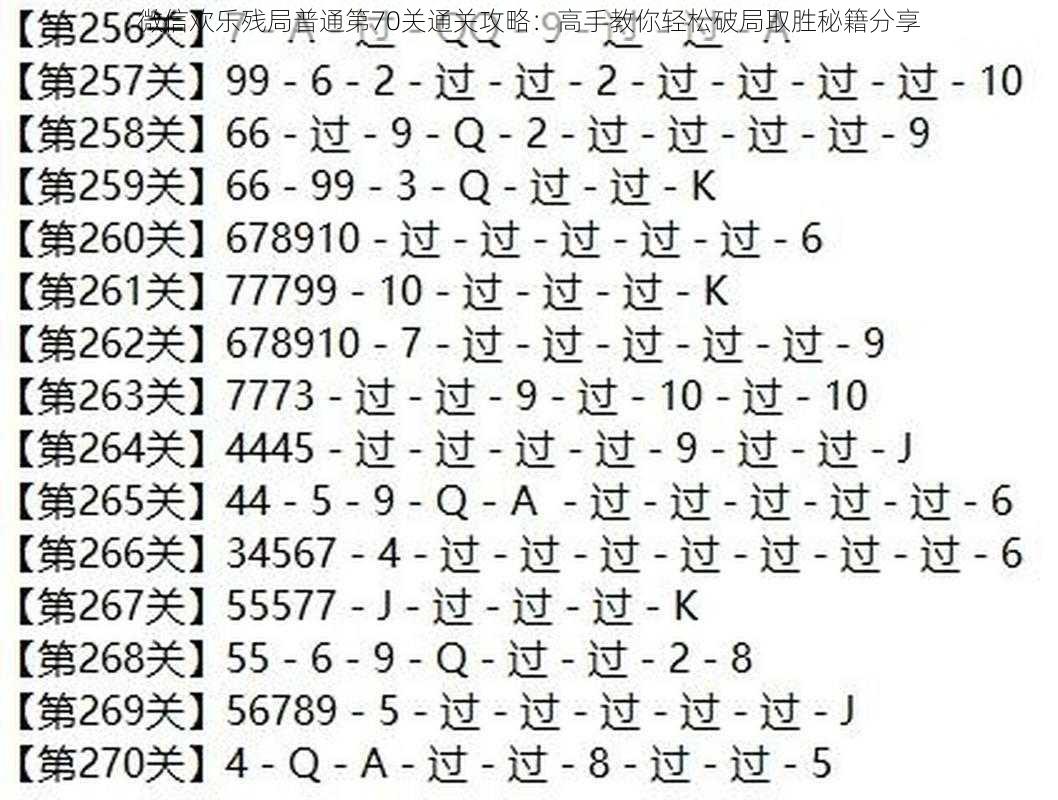 微信欢乐残局普通第70关通关攻略：高手教你轻松破局取胜秘籍分享