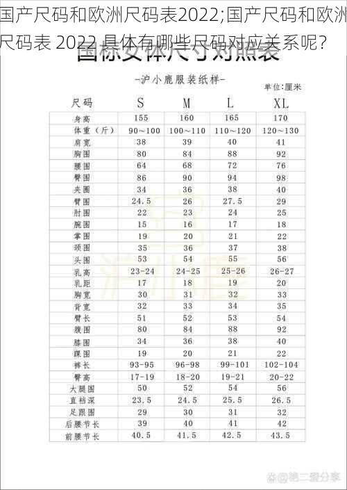 国产尺码和欧洲尺码表2022;国产尺码和欧洲尺码表 2022 具体有哪些尺码对应关系呢？