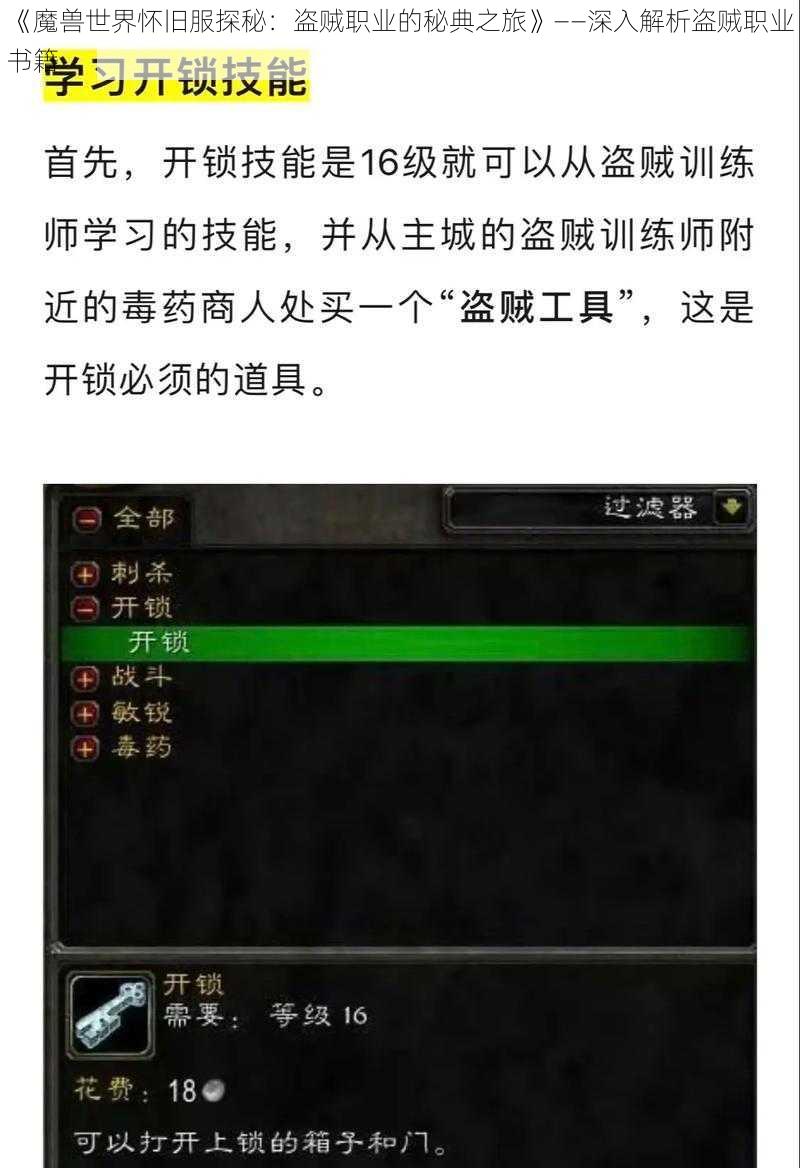 《魔兽世界怀旧服探秘：盗贼职业的秘典之旅》——深入解析盗贼职业书籍