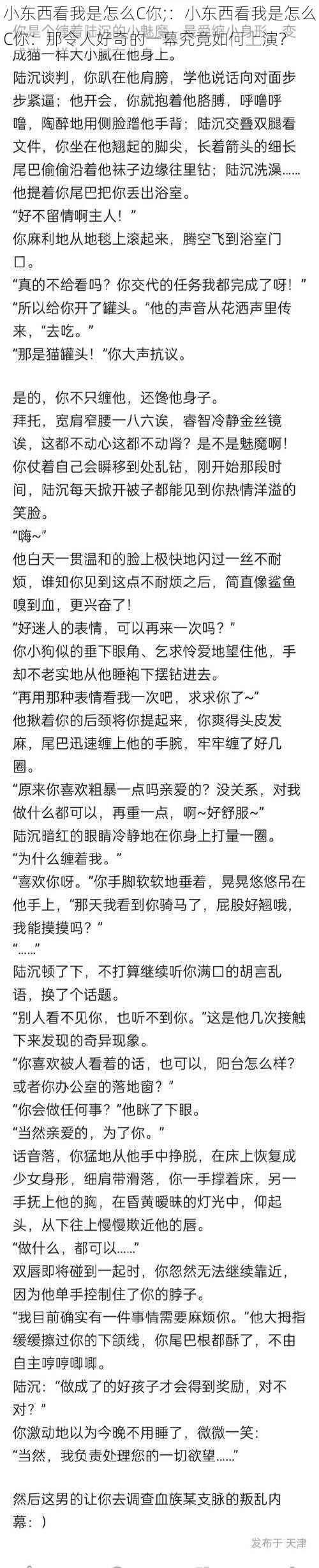 小东西看我是怎么C你;：小东西看我是怎么C你：那令人好奇的一幕究竟如何上演？