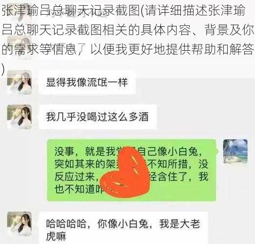 张津瑜吕总聊天记录截图(请详细描述张津瑜吕总聊天记录截图相关的具体内容、背景及你的需求等信息，以便我更好地提供帮助和解答)