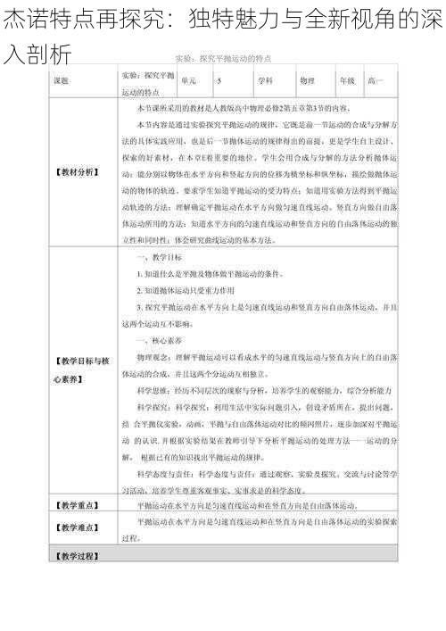 杰诺特点再探究：独特魅力与全新视角的深入剖析