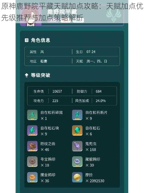 原神鹿野院平藏天赋加点攻略：天赋加点优先级推荐与加点策略解析