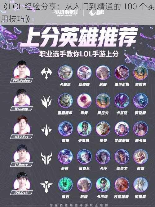 《LOL 经验分享：从入门到精通的 100 个实用技巧》