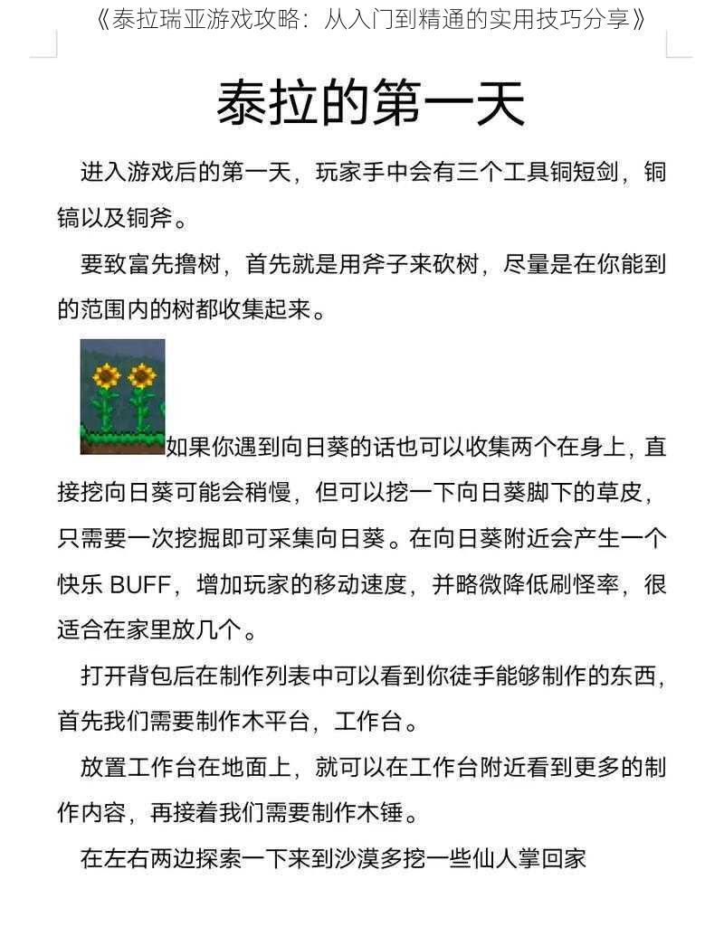 《泰拉瑞亚游戏攻略：从入门到精通的实用技巧分享》