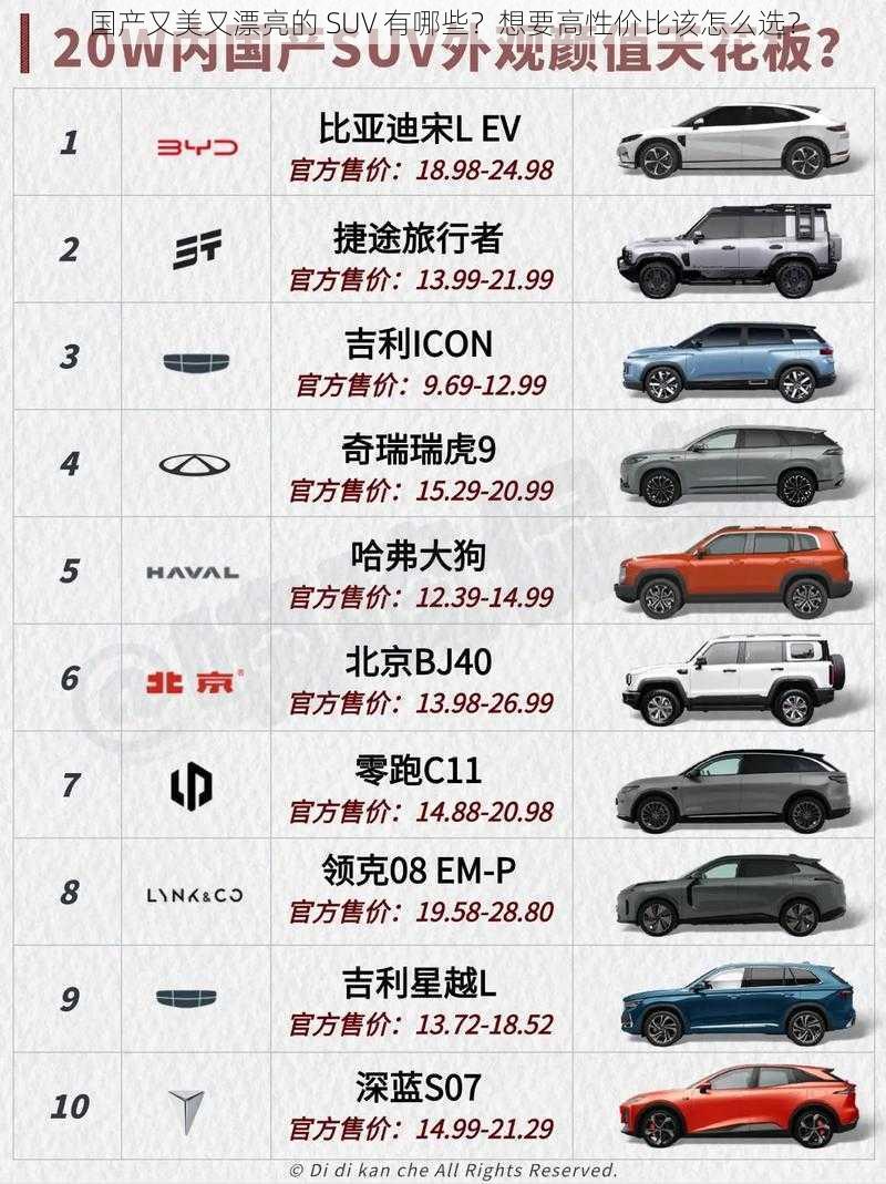 国产又美又漂亮的 SUV 有哪些？想要高性价比该怎么选？