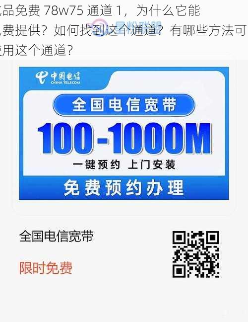 成品免费 78w75 通道 1，为什么它能免费提供？如何找到这个通道？有哪些方法可以使用这个通道？