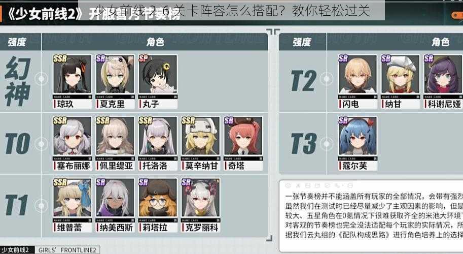 少女前线 2-6 关卡阵容怎么搭配？教你轻松过关