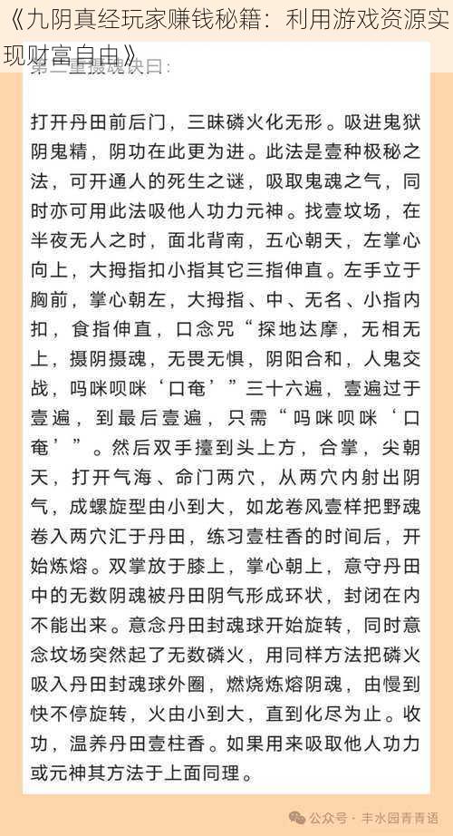 《九阴真经玩家赚钱秘籍：利用游戏资源实现财富自由》