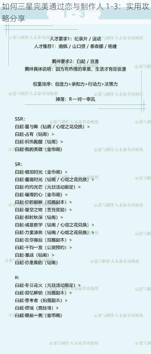 如何三星完美通过恋与制作人 1-3：实用攻略分享